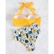 thumbnail image 3 of Traje de baño para mujer, cintura alta, sin espalda, traje de baño de 2 piezas, bikini con cuello halter y bragas estampadas, traje de baño para mujer, flores amarillas XL, 3 of 6