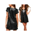 thumbnail image 6 of KelaJuan Women Mini Dress, Short Sleeve V Neck Sequined Loose Summer Dress Clubwear for Party, 6 of 6