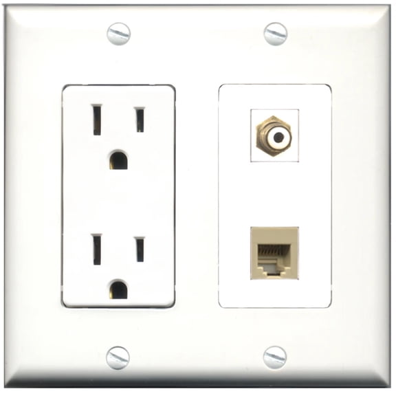 Ultra Spec Cables 15 Amp Power Outlet 1 Port RCA 1 Port Phone RJ11 RJ12 Beige Wall Plate