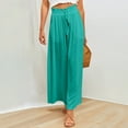 thumbnail image 2 of WCMZJ Linen Palazzo Pants for Women Dressy Summer Wide Leg Flowy Pants Boho Linen Beach Trousers with Pockets Green M, 2 of 8