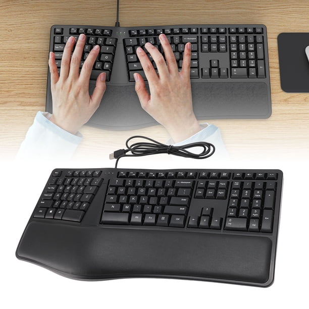Teclado dividido ergonómico, indicador liderado de teclado con cable ergonómico 110 tecla tranquila para el hogar