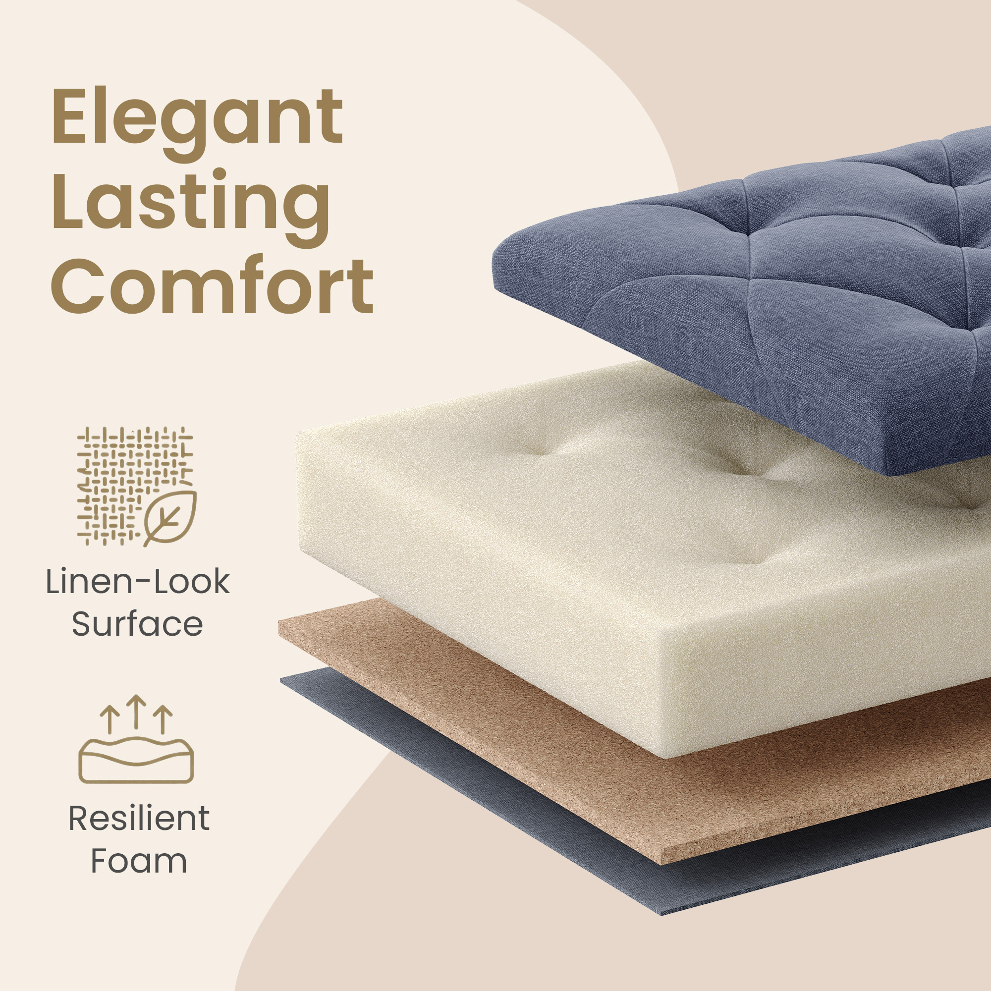 Ledrem Large Storage Ottoman Bench, End of Bed Bench with Tufted Linen-Look Fabric, Light Denim Blue