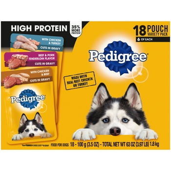 Pedigree High Protein Wet Dog Food Pouches, Variety Pack, (18 Pack) 3.5 oz. Pouches