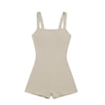 thumbnail image 4 of Pounoo Workout Sets for Women Ribbed Halter Neck Square Neck Bodysuit with High Waist Shorts Casual Gym Running Beach Matching Outfits, 4 of 5
