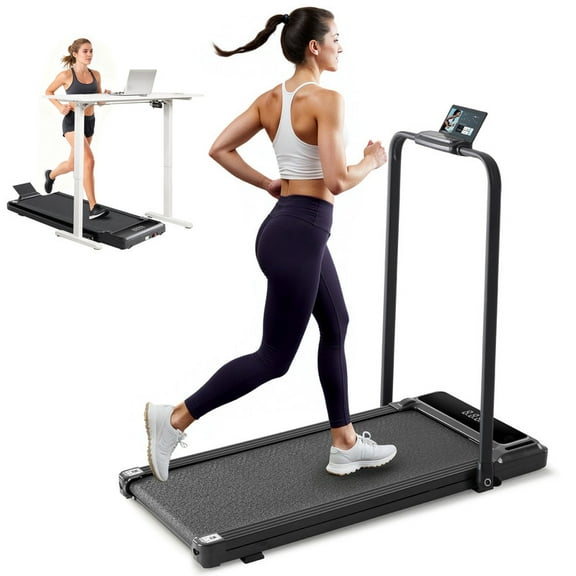 Compact Treadmill with handle, Quiet Under-Desk Walking Pad, Slim & Portable Design for Home Office Workouts, Easy to Store, Ideal for Apartments and Work-from-Home Fitness, Black