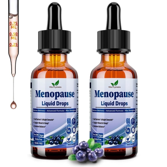 2Pack Menopause Supplements Liquid Drops, 8-in-1 Vitamin with Black Cohosh Ashwagandha D3 B6, for Hot Flash, Hormone Balance & Mood Support for Women over 40