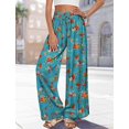 thumbnail image 3 of Women Summer Palazzo Pants High Waist Wide Leg Floral Casual Cotton Lounge Trousers with Pockets, 3 of 9
