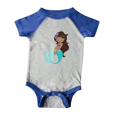 

Inktastic African American Mermaid Brown Hair Sea Star Gift Baby Girl Bodysuit