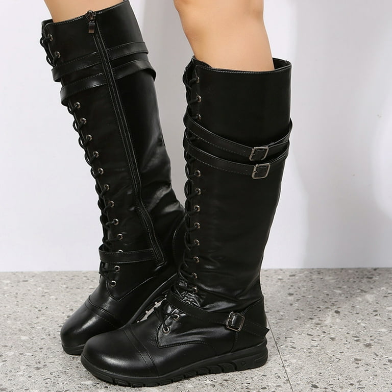 CBGELRT Knee High Boots for Women Fashion Lace-Up Side