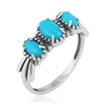 thumbnail image 3 of Sterling Silver Sleeping Beauty Turquoise 3-Stone Fan Ring, Sizes 5 to 11, 3 of 11