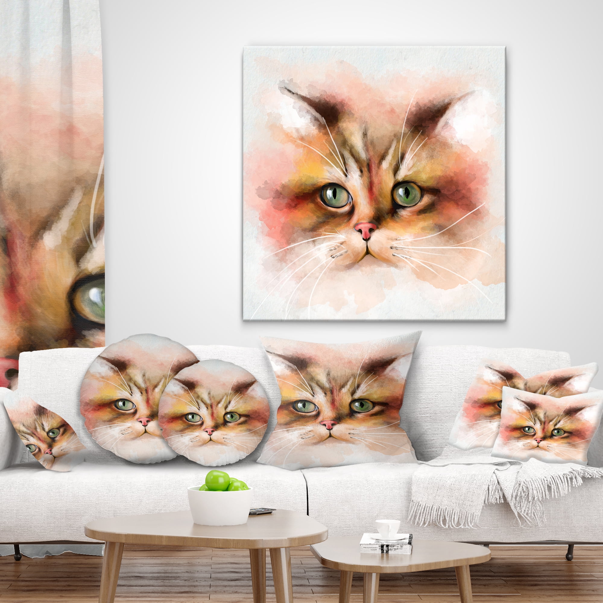 Designart Attractive Brown Cat Watercolor - Animal Throw Pillow - 12x20