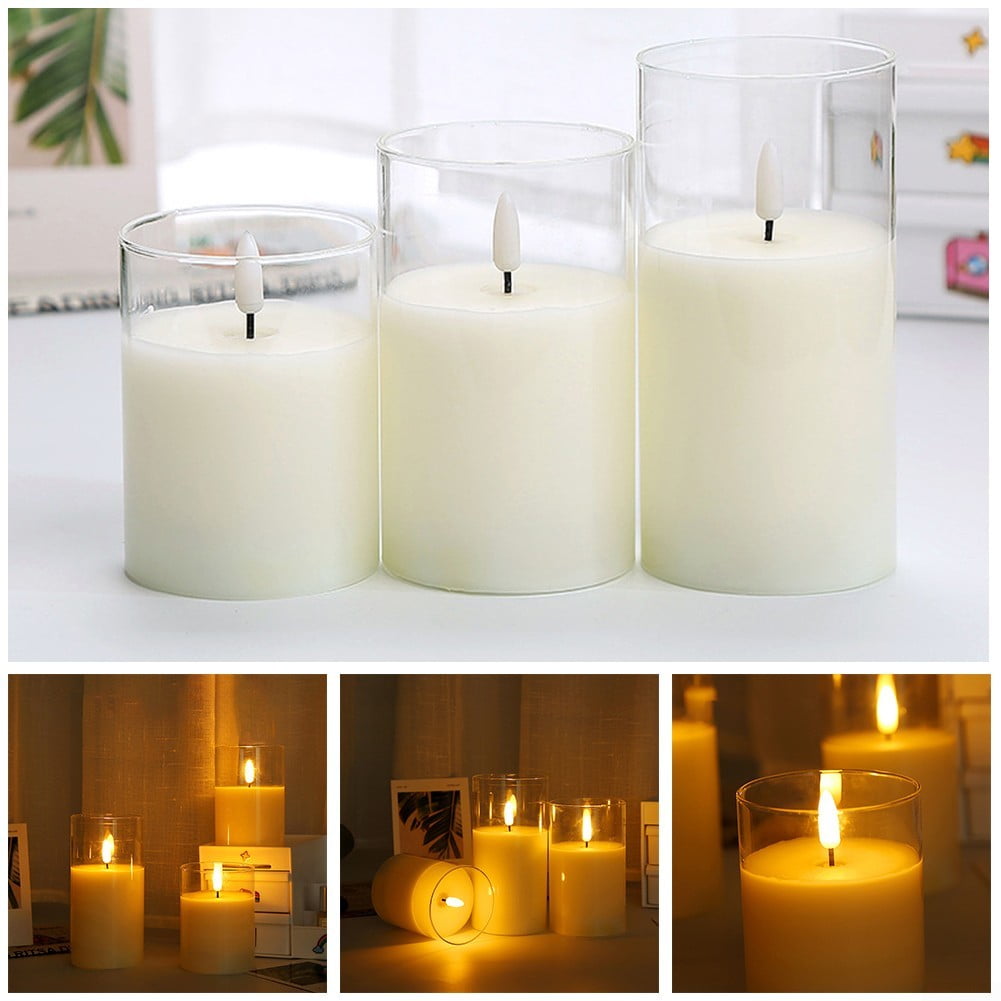 Details about    Authentic Flame Battery Flickering LED Candle Lights Glass Jar WaxIndoor 
