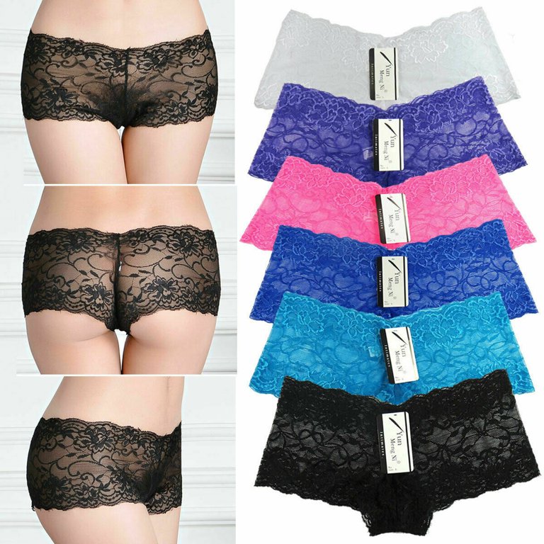 6-Pack Women's Lace Boyshorts Bikini Panties Sexy Boy Shorts Panty  Underwear (M)