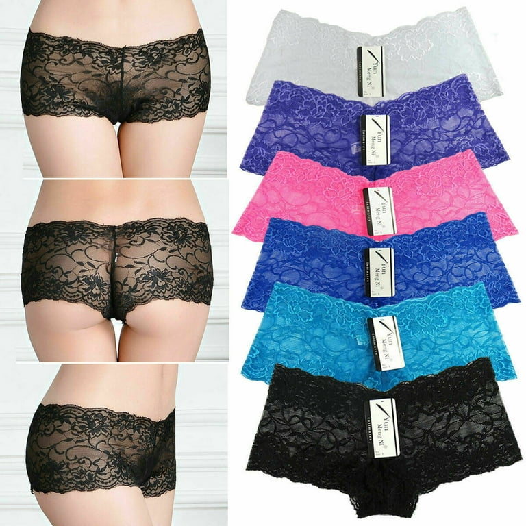 6-Pack Women's Lace Boyshorts Bikini Panties Sexy Boy Shorts Panty  Underwear (M)