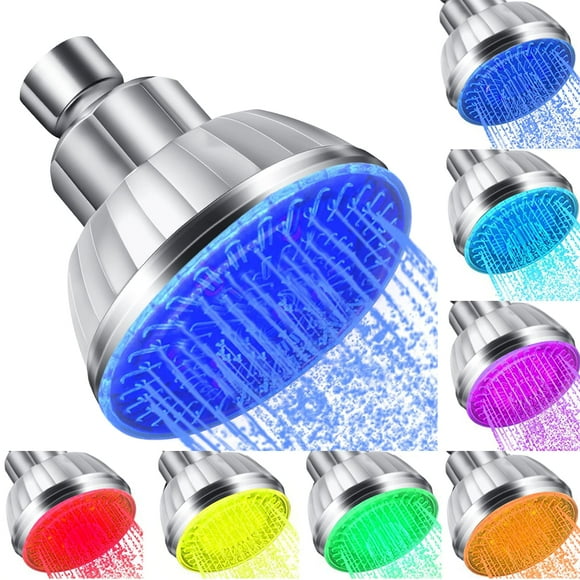 Pommeau de Douche à LED avec Lumière, Lumière 7 Couleurs Changeant Automatiquement LED Fixe Réglable Haute Pression Silencieux Installation Facile pour Enfant Adulte