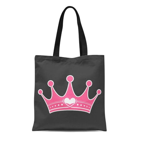 KDAGR Canvas Tote Bag Girl Pink Girly Princess Royalty Crown Heart Jewels Beautiful Durable Reusable Shopping Shoulder Grocery Bag
