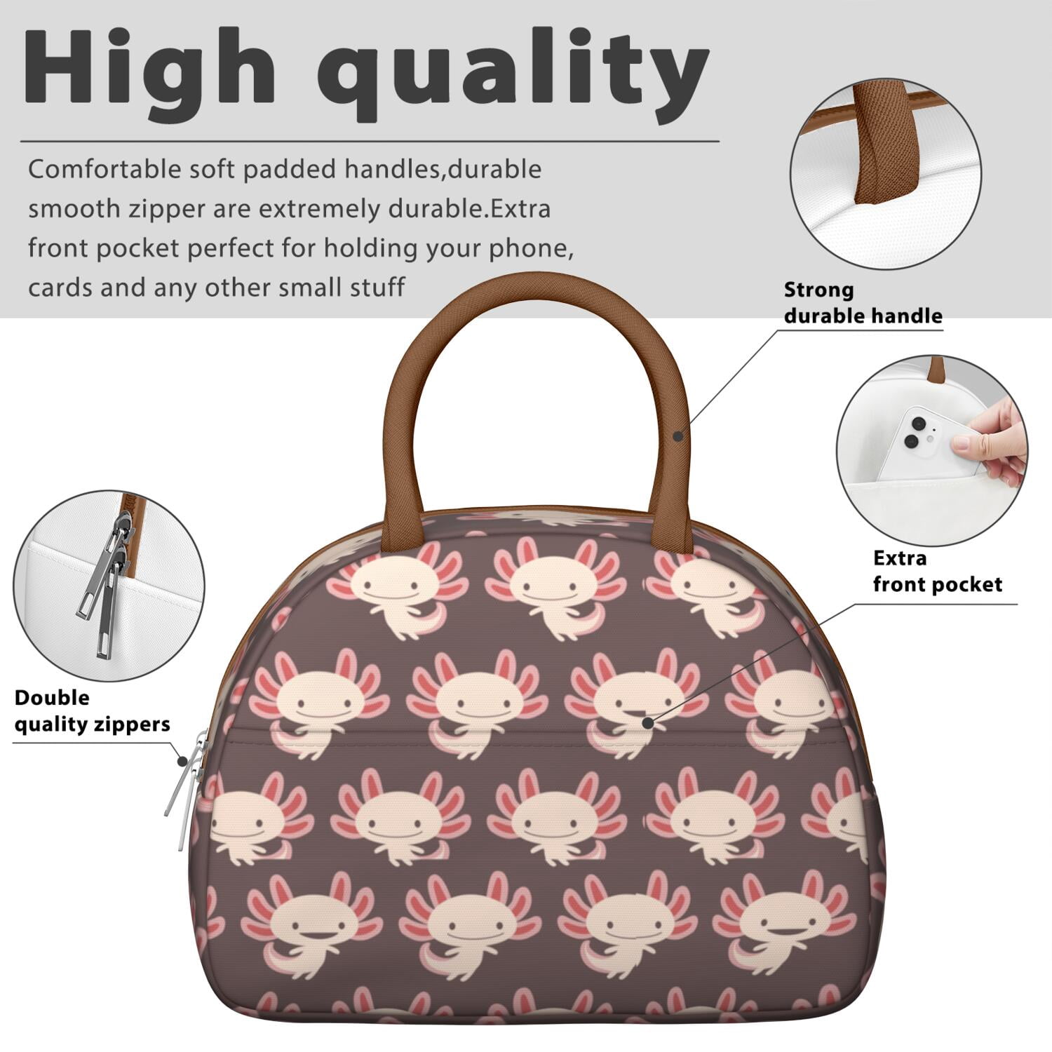Adorable Axolotl Lunch Box - Funny Smiling Amphibian Pattern, Leakproof Insulated Cooler for Kawaii Collectors & Fantasy Enthusiasts (Whimsical Creature Art)