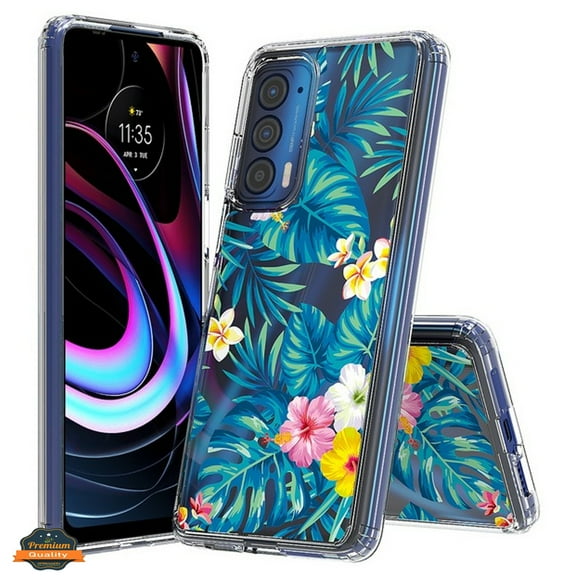 For Motorola Edge 2021 Floral Patterns Design Transparent Soft TPU Silicone Bumper Slim Hard Back Phone Case Cover by Xpression [Tropical Hibiscus Flower]