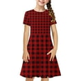 thumbnail image 2 of Odeerbi Toddler Girls Summer A-Line Dress Cute Plaid Swing Dress Toddler Kids Short Sleeve Stretchy Dress Toddler Girls Clothes, 2 of 7