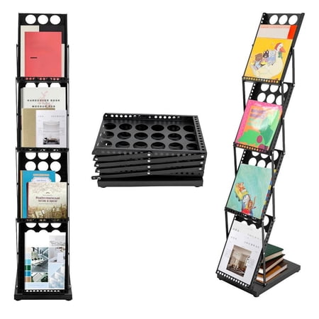 ZIHUI Brochure Holder Stand | 4 Pockets Foldable Catalog Stand | Portable Metal Tradeshow Display Stand, Booklet Display for Exhibition Trade Show