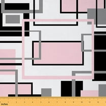 Manfei Black White Gray Pink Fabric by the Yard (1 Yard), Geometric Square Decorative Fabric by the Yard, Contemporary Abstract Sewing & Crafting Fabric, Luxury Bedroom Decoration