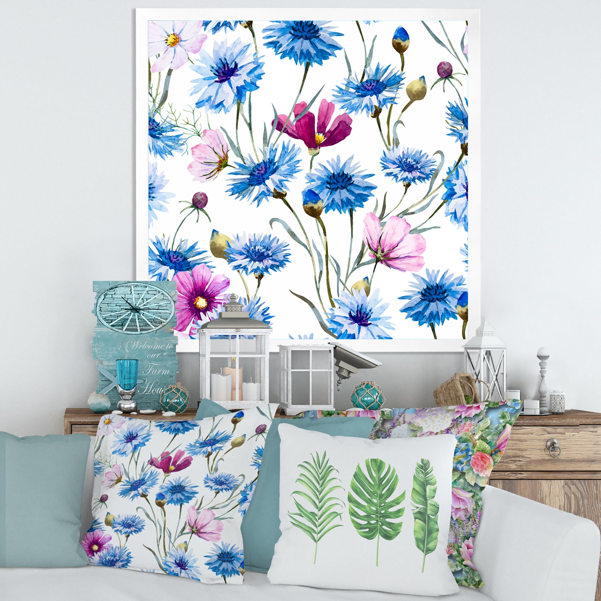 Designart 'Pink and Blue Wild Cornflowers' Traditional Framed Art Print