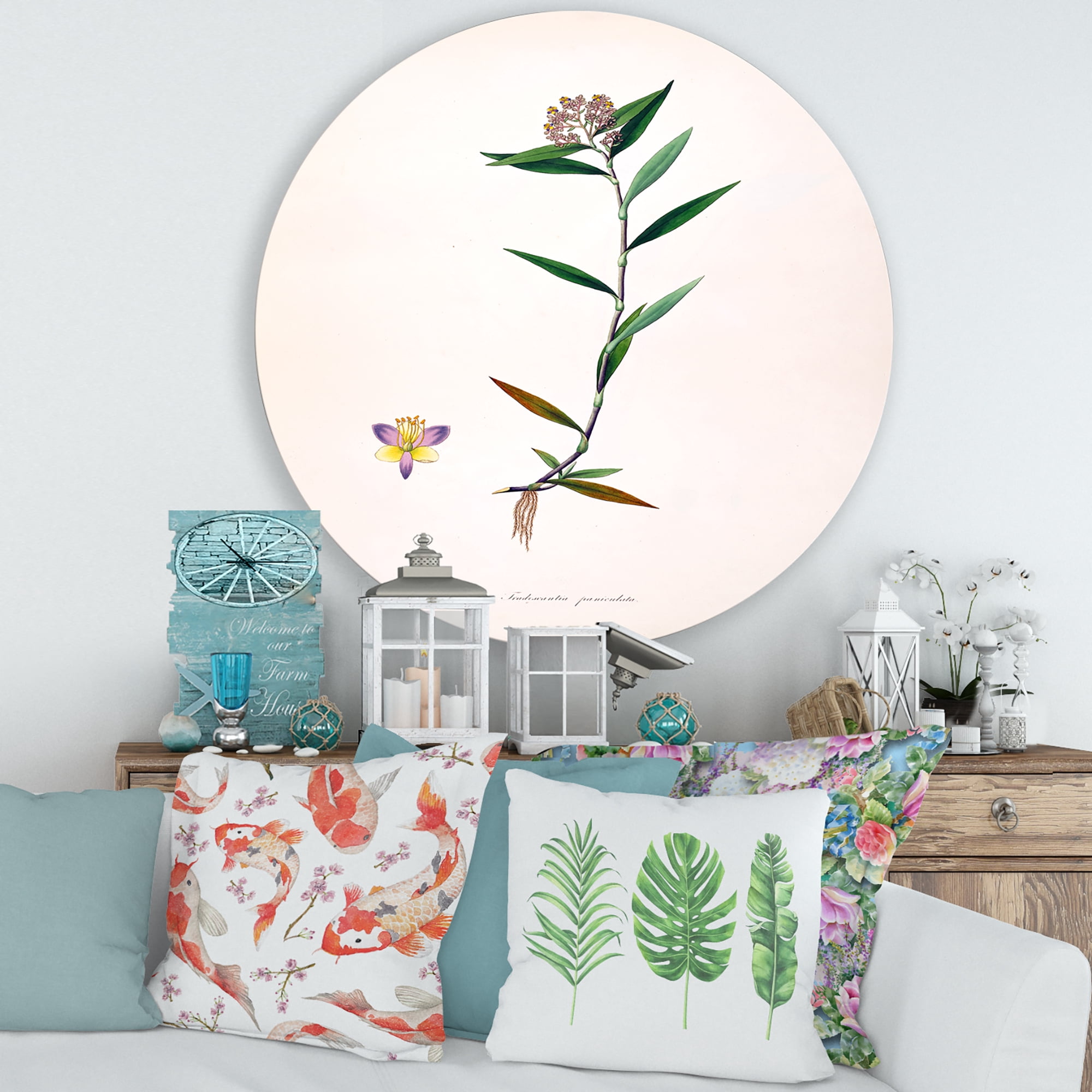 Designart 'Ancient Botanicals XIX' Farmhouse Circle Metal Wall Art 29x29 - Disc of 29
