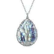 FOCALOOK Wire Wrapped Abalone Teardrop Necklace Shell Tree of Life Big Pendant Jewelry for Women