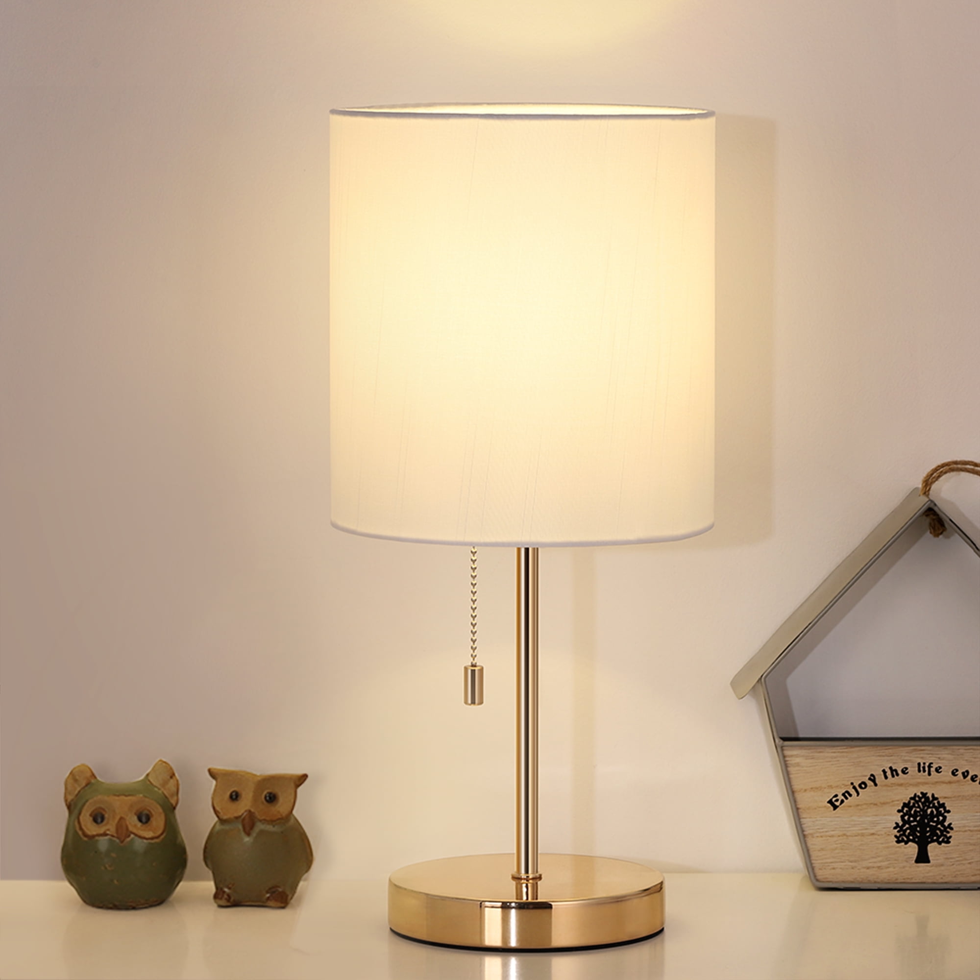 Modern Gold Desk Lamp with Metal Base and White Fabric Lamp Shade