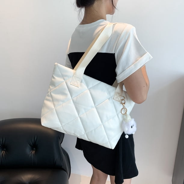 Bolso de mujer Bolso acolchado femenino Bolsos de mano Bolso de nylon Bolso de hombro (Blanco)