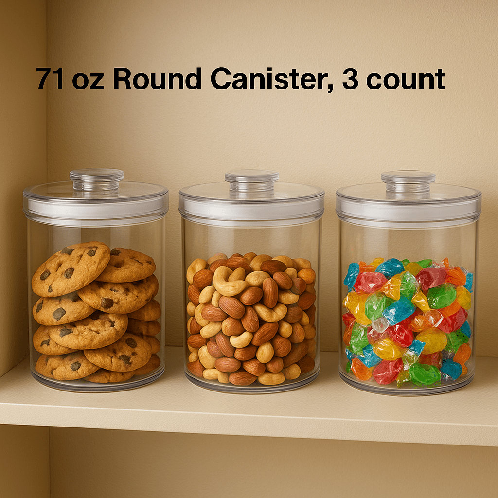 Felli Clear Round Food Storage Canisters with Lid, 3 Pack – 44 oz Airtight Containers, BPA-Free, Stackable, Dishwasher Safe