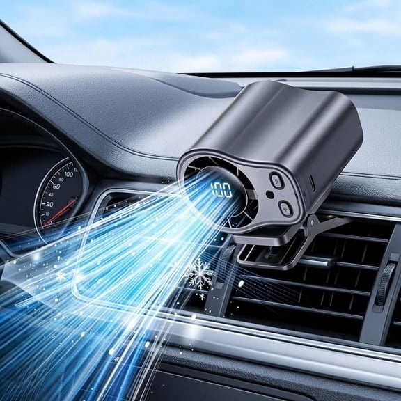 KANOHENO Car Clip on Fan Air Conditioner with LED Display,360° Rotating Semi-Cooling & 199 Speeds USB Rechargeable,for Cars,Work,Camping
