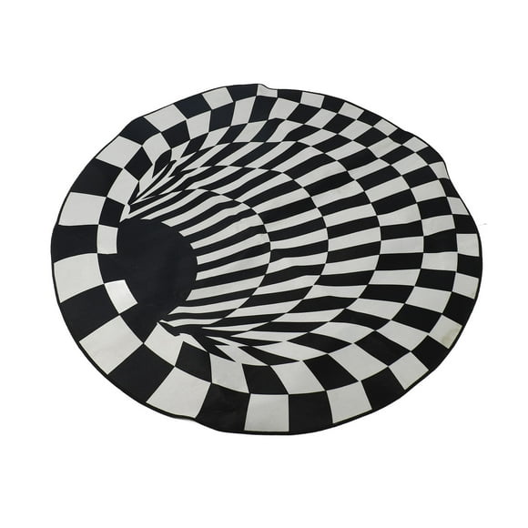 Anti-slip 3D Space Round Carpet, Checkered Swirl Optical Illusions Non Slip Area Rug Anti-Slip Floor Mat Non-Woven Black White Doormat, for Living Dinning Room Bedroom Kitchen