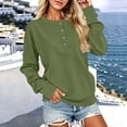 thumbnail image 2 of GERsome Sweatshirt for Women Henley Button Crew Neck Long Sleeve Pullover Tops Solid Color Army Green L, 2 of 7