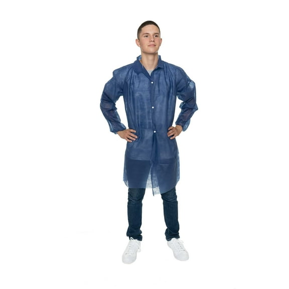 Polypropylene Dark Blue Lab Coat, Three Pockets, Knit Wrist & Collar