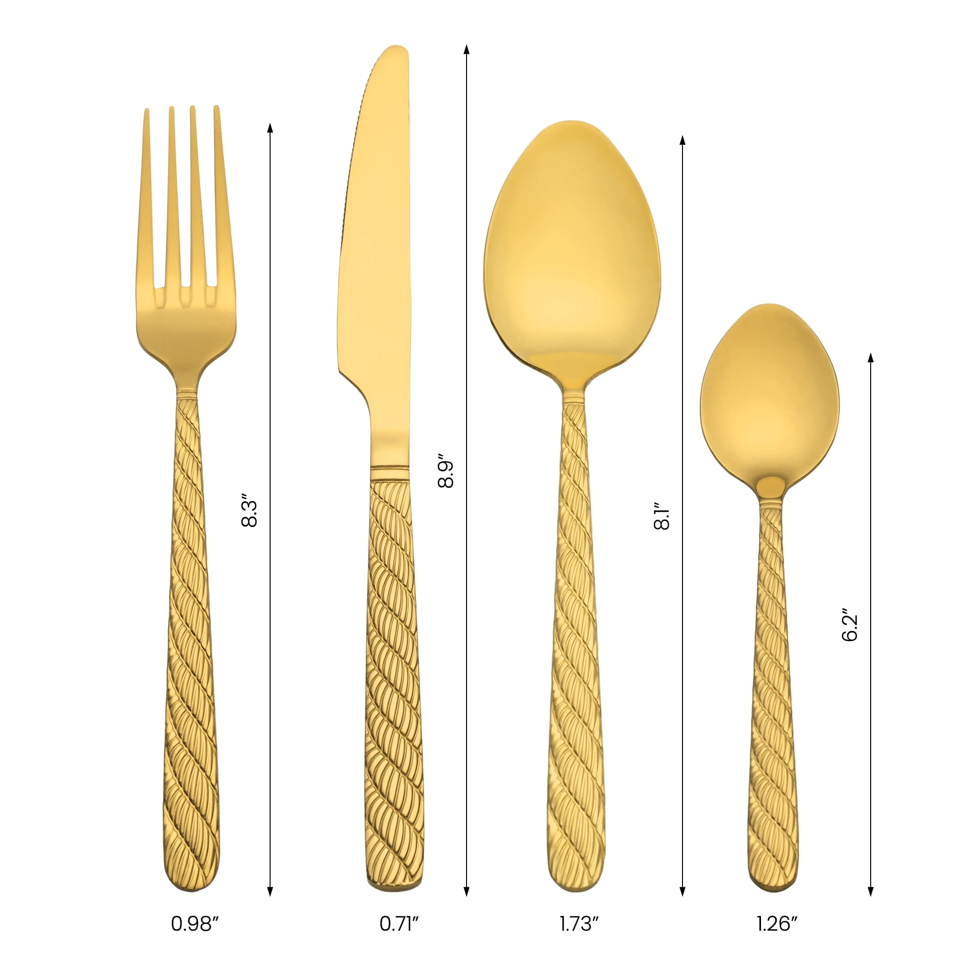 Unique Bargains 4 Piece Stainless Steel Flatware Set with Knife Spoons and Fork Gold 4
