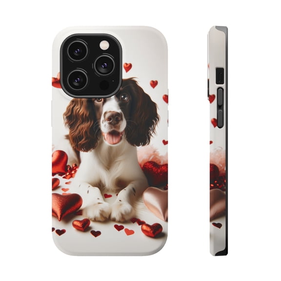 DistinctInk Tough Case for Apple iPhone 13 Pro MAX (6.7" Screen), Compatible with MagSafe Charging - Valentine's Day English Springer Spaniel