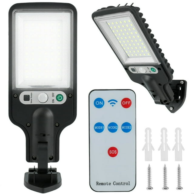 LED Solar Street Light Solar Wall Light with 1200mAh Battery Waterproof Motion Sensor Light 3 Modes Parking Lot Light with Remote Control for Garden Deck Yard Garage