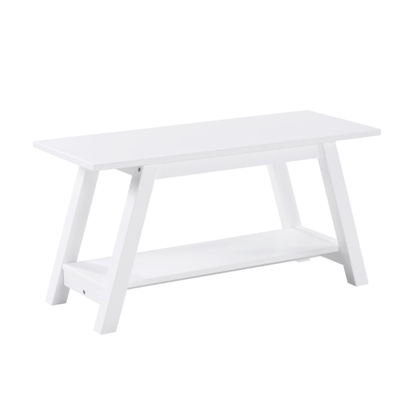 Dining Benches Elyz Solid Wood Bench with Shelf, 36.10-Inch Long, White,Dining Benches With Storage