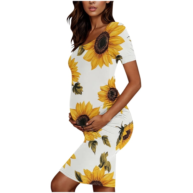 breaise Floral Side Ruching Bodycon Dress for Maternity Daily Wearing,  Women's Slim Fit Short Sleeve Maternity Mini Dresses Mama Baby Shower Pregnancy  Dress - Walmart.com