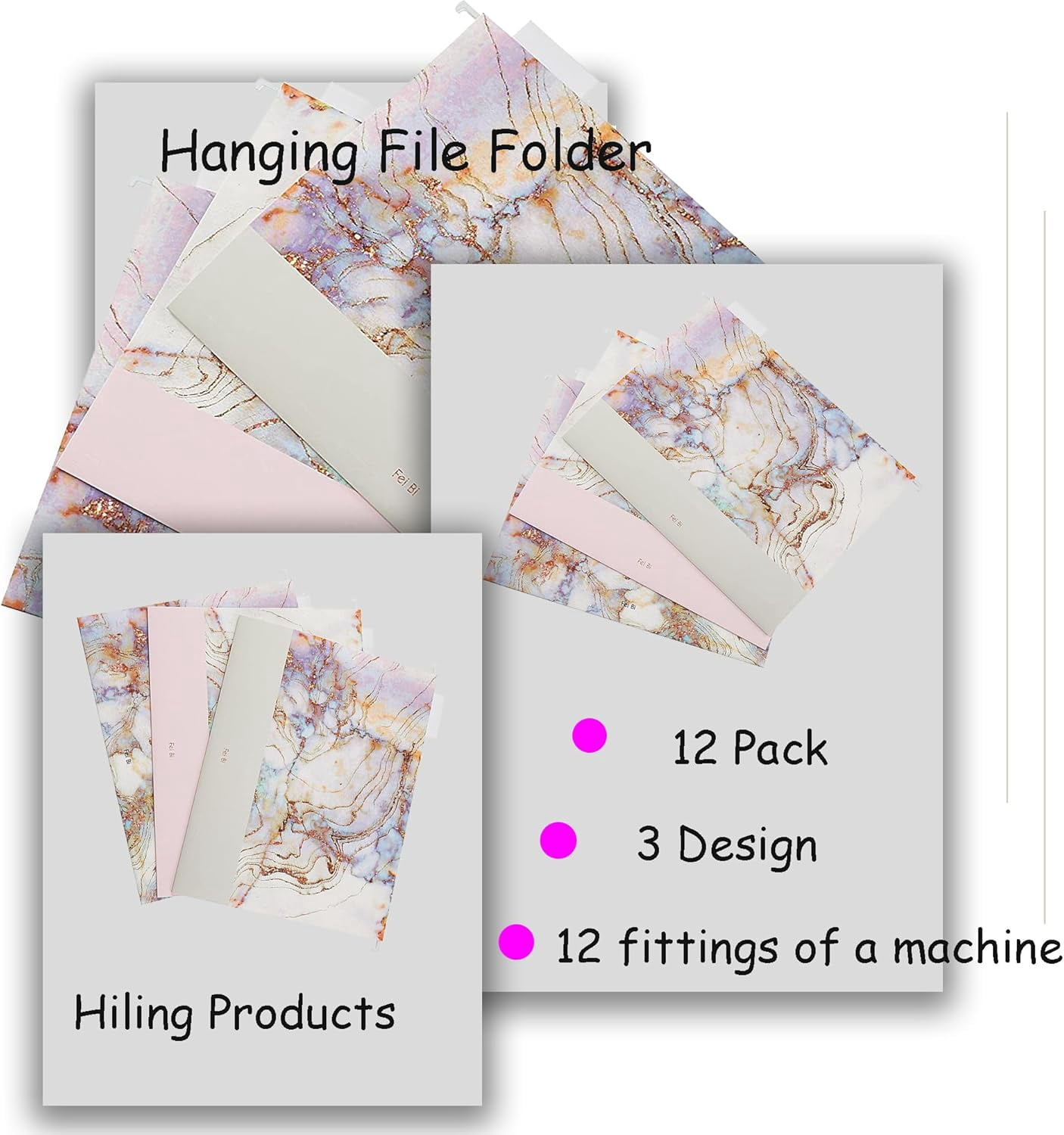 Y YOMA 12 Pack Hanging File Folders Filing Cabinet Organizer Letter Size 1/5 Cut Adjustable Tabs Decorative for Home Office School Classroom,Marble