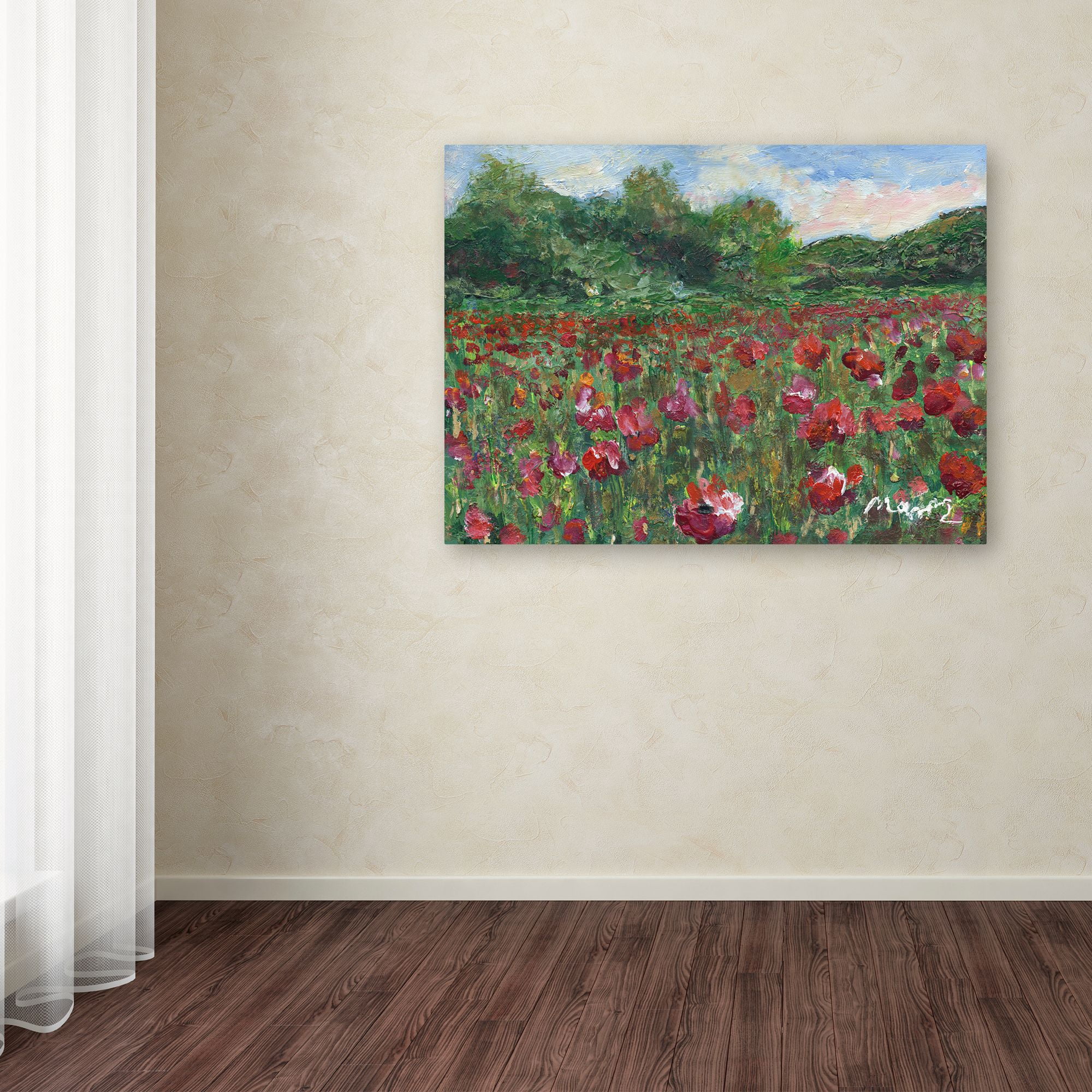 Trademark Fine Art "Poppy Field Wood" Canvas Art by Manor Shadian