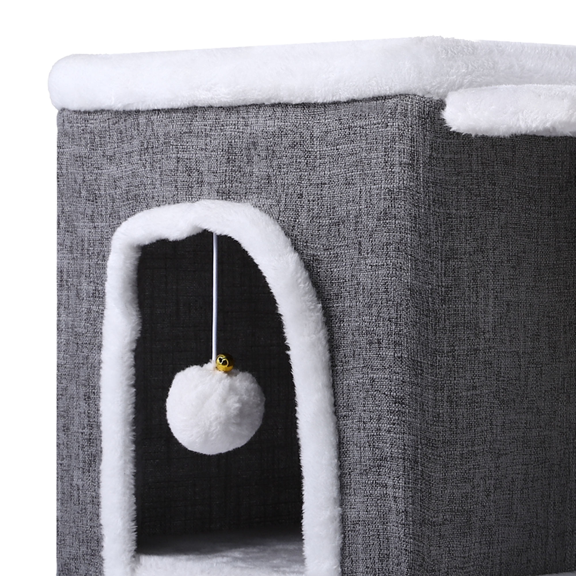 Uforic Indoor Cat Cube House with Sisal Post & Hanging Ball, Covered Cat Bed for Indoor Kittens, Gray