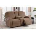 thumbnail image 5 of TAOCOCO Durable 4-Pieces Stretch Loveseat Recliner Slipcovers with Console, Jacquard Reclining Sofa Covers for 2 Seater Couch with Pockets Sofa Protector, Brown, 5 of 13