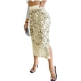 thumbnail image 3 of Sequin Skirt for Women High Waist Midi Skirt Sparkly Skirts for Night Out Cocktail Parties Gold S, 3 of 8