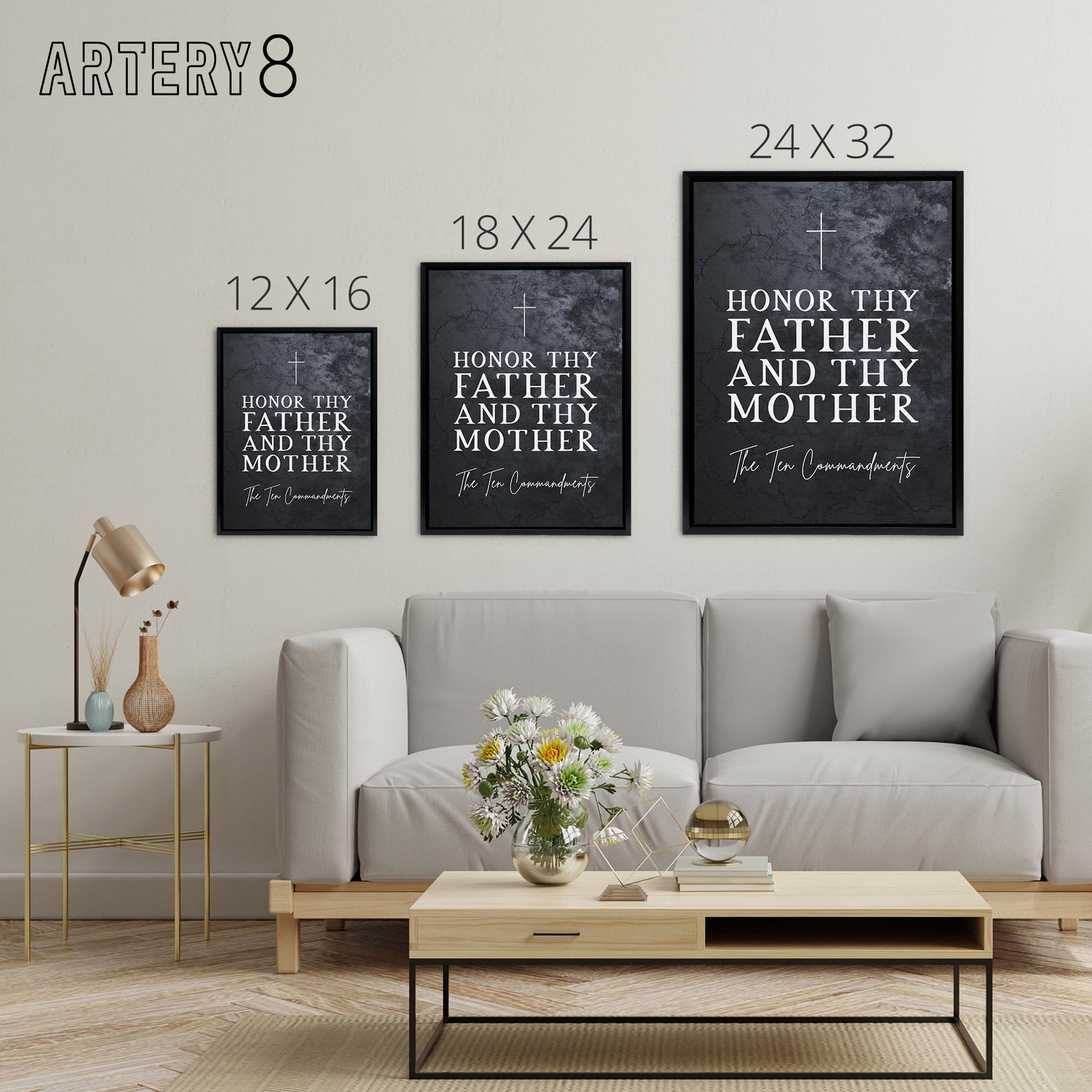 Ten Commandments Honor Parents Bible Quote Black Framed Canvas Art Print 12X16"