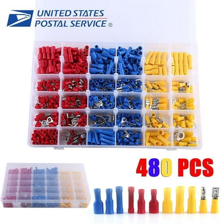 Barrier Spade Terminal - Ymiko 480Pcs Assorted Insulated Electric Wiring Terminal Crimp Spade Connector Kit