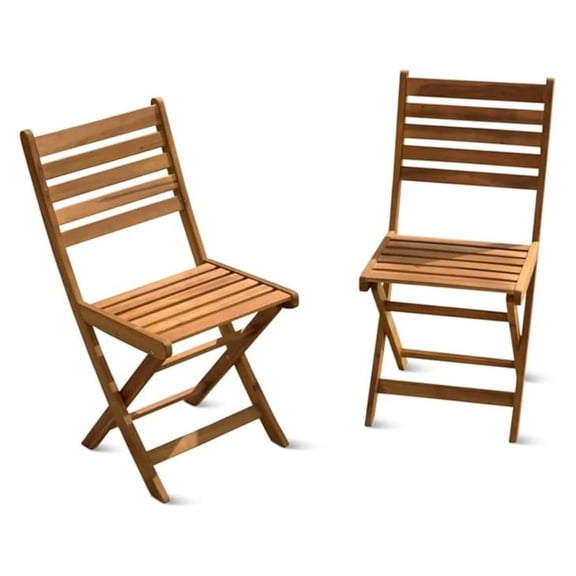 Folding Patio Chairs Set of 2, Wood Outdoor Furniture for Backyard, Balcony, Teak Finish - 15.5"W x 15.75"D x 32"H