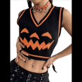 thumbnail image 2 of Suéter de Halloween de Talla Grande para Mujer, Chaleco con Estampado de Fantasmas, Cuello en V, Sin Mangas, de Punto, Camisetas Sin Mangas Negro S, 2 of 10