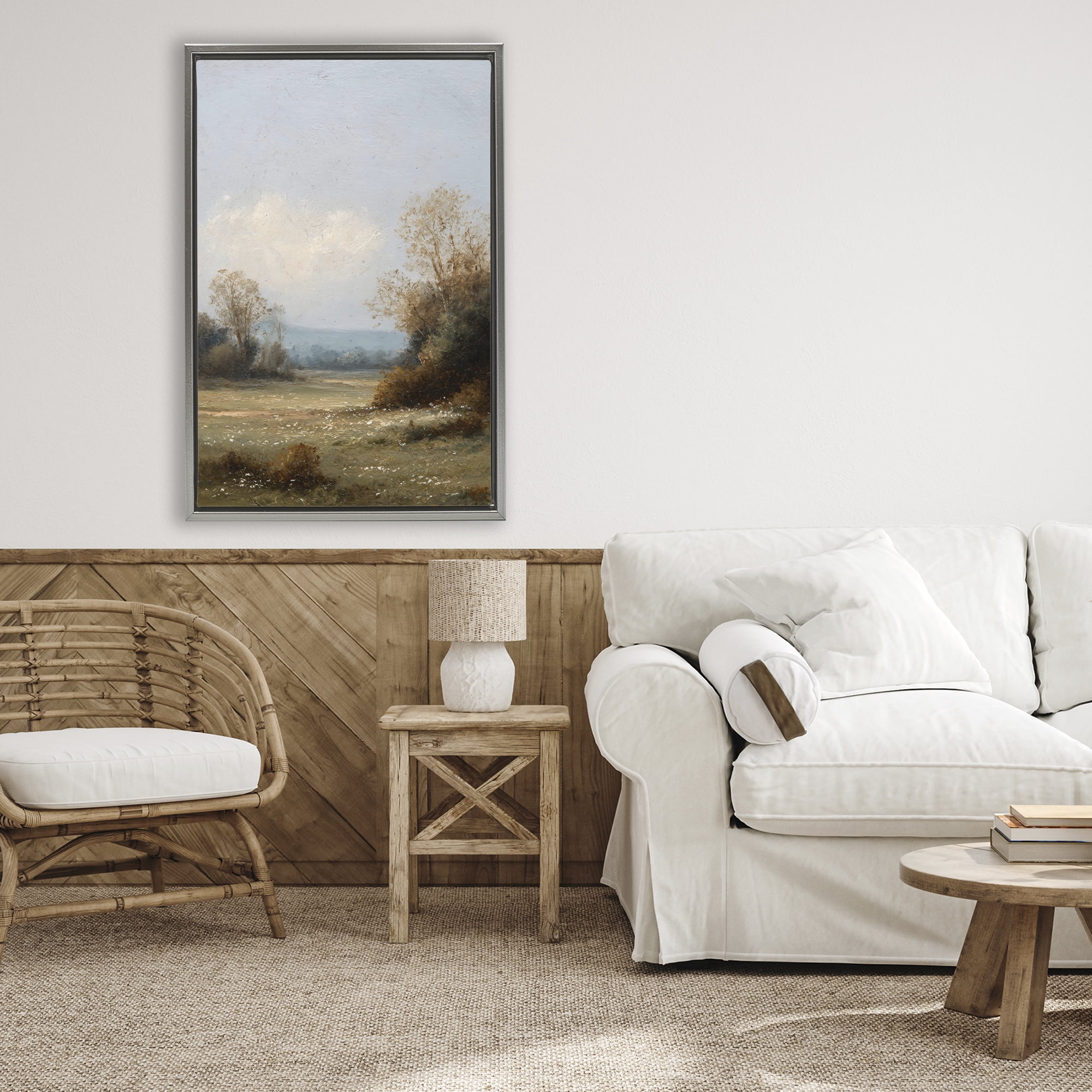 Stupell Industries Silent Little Meadow Gray Framed Floater Canvas Wall Art, design by Petal Prints Design